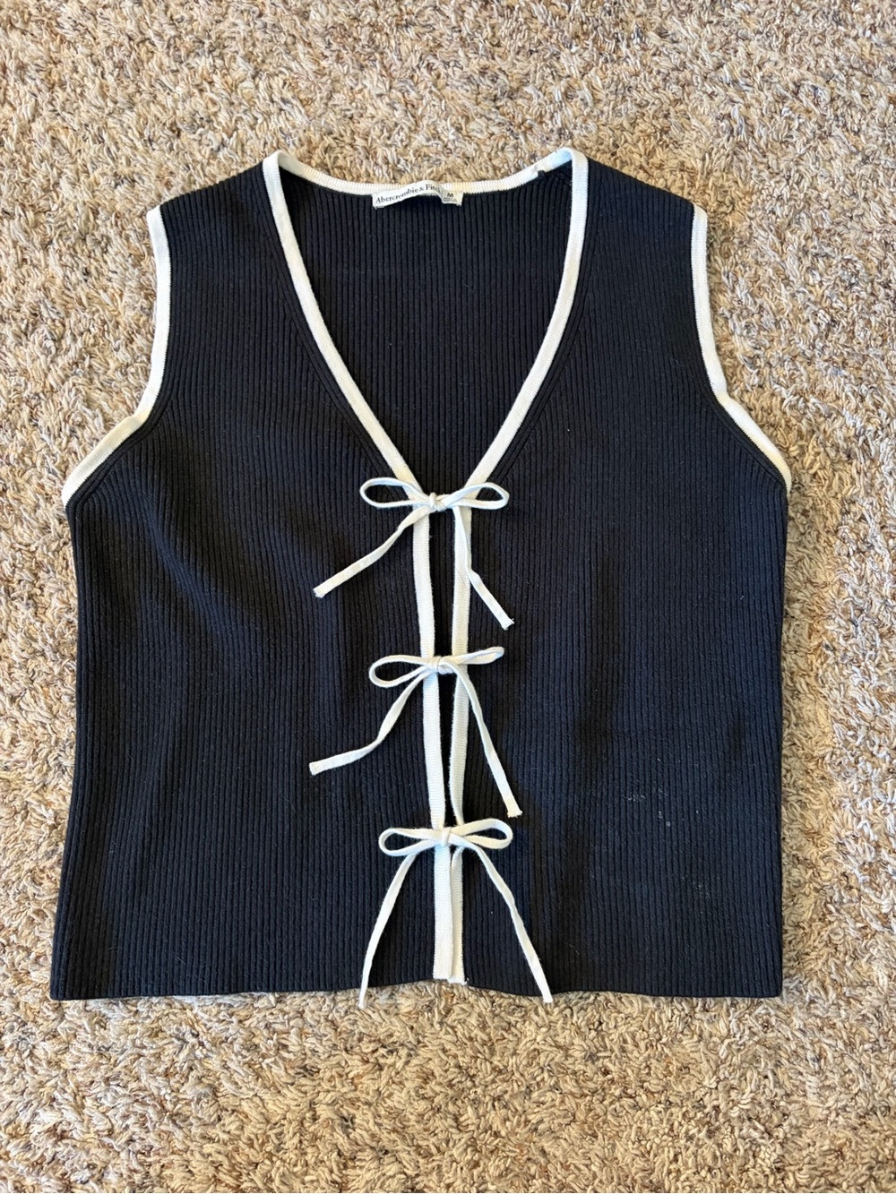 Abercrombie & Fitch Black Ribbed Tank with White Tie Trim